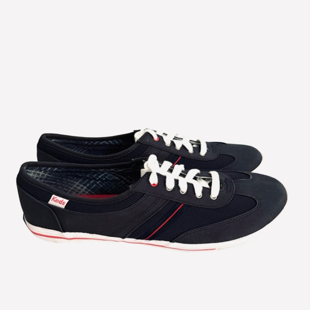 Keds Low Top Sneakers Lace Up Navy Blue Red Accent Size 10